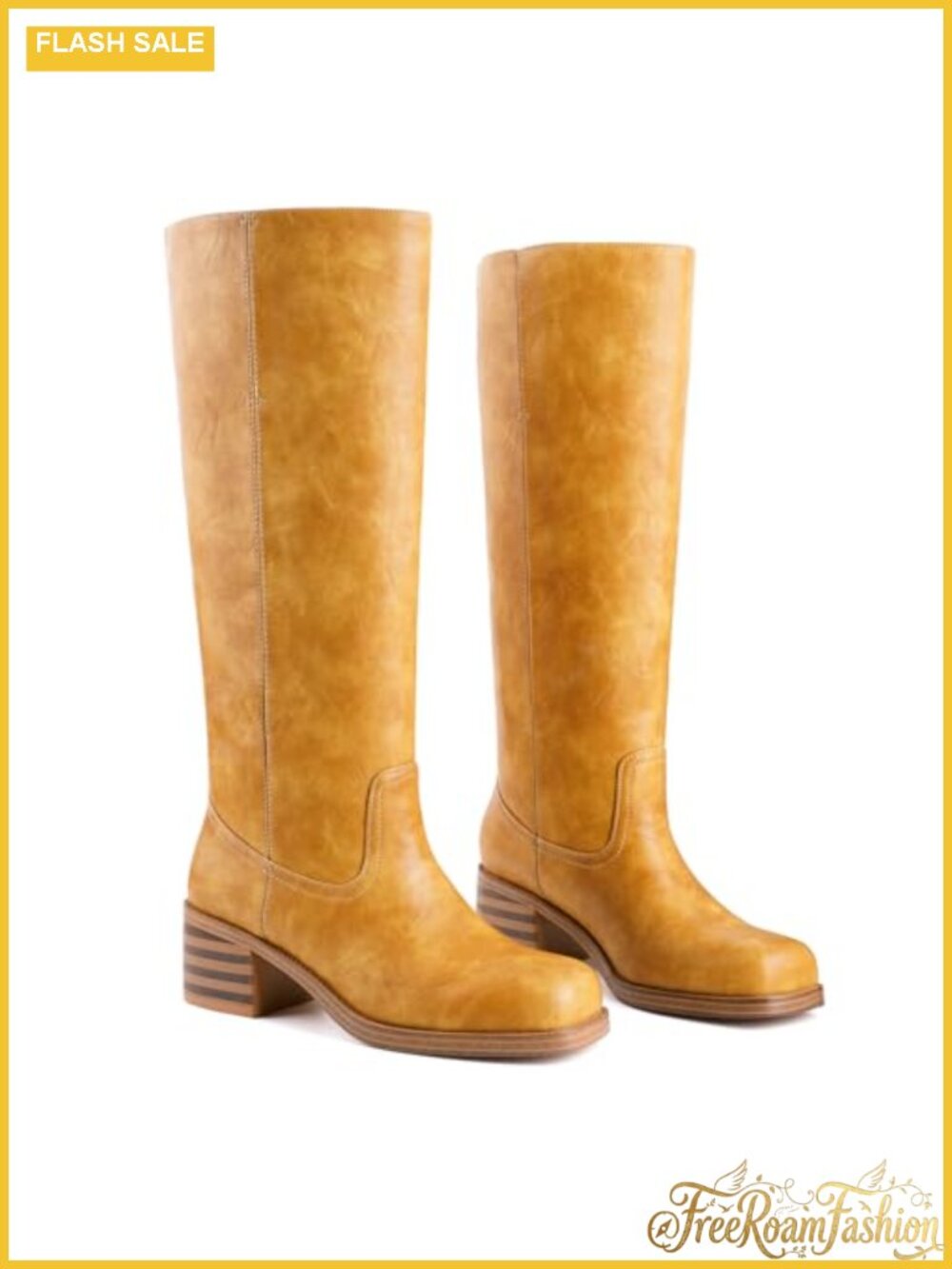 Knee High Chunky Block Heel Riding Boots Square Toe Faux Leather Tall Women's